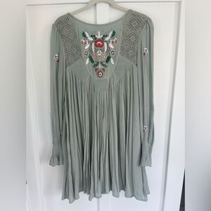 FREE PEOPLE Mini Dress Mohave Embroidered Woven Mint OB834325
